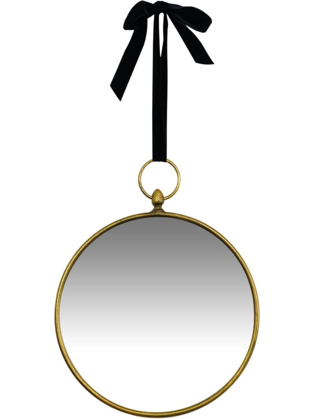 Vintage Round Wall Mirror 12" - Metal Frame with Black Velvet Ribbon, Decorative